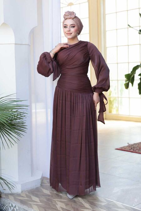 Modest Brown Evening Dress 53631KH - NEVA STYLE