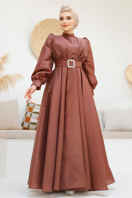 Modest Brown Evening Gown 45295KH - NEVA STYLE