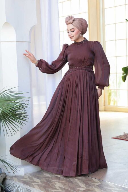 Modest Brown Evening Gown 52751KH - NEVA STYLE