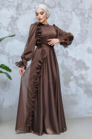 Modest Brown Evening Long Dress 48571KH - 2