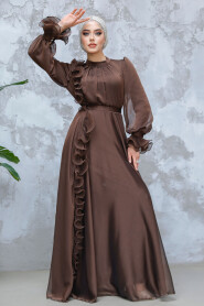 Modest Brown Evening Long Dress 48571KH - 3