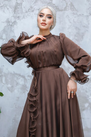 Modest Brown Evening Long Dress 48571KH - 4