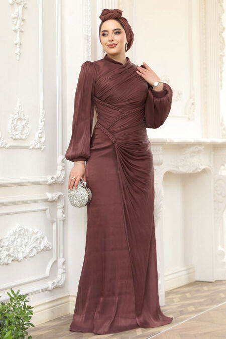 Modest Brown Evening Long Dress 50781KH - NEVA STYLE