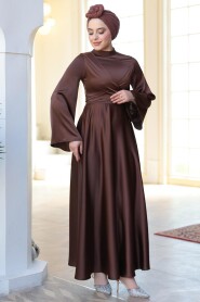 Modest Brown Evening Long Sleeve Dress 6157KH - 2