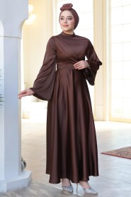 Modest Brown Evening Long Sleeve Dress 6157KH 