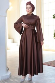 Modest Brown Evening Long Sleeve Dress 6157KH - 3