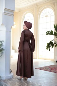 Modest Brown Evening Long Sleeve Dress 6157KH - 4
