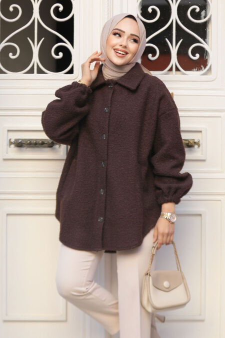 Modest Brown Felt Jacket 30142KH - NEVA STYLE