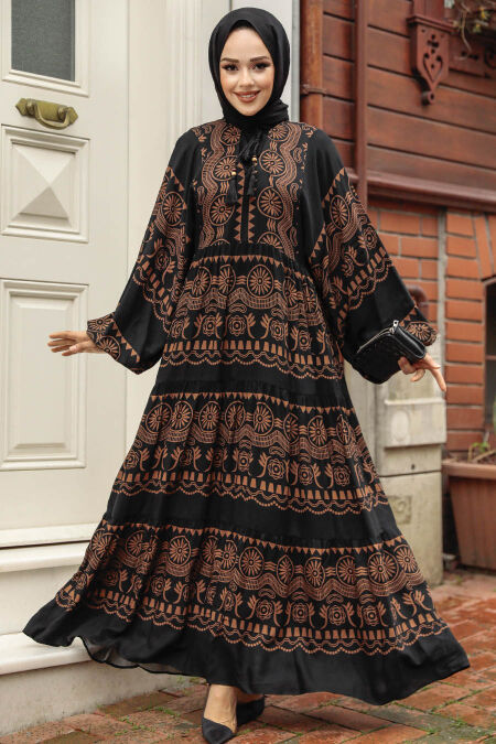 Modest Brown Floral Dress 11270KH - NEVA STYLE