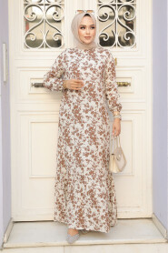 Modest Brown Floral Dress 15728KH - 2