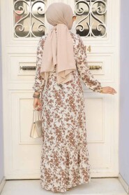 Modest Brown Floral Dress 15728KH - 3