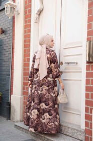 Modest Brown Floral Dress 19037KH - 3