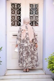 Modest Brown Floral Long Dress 52941KH - 3