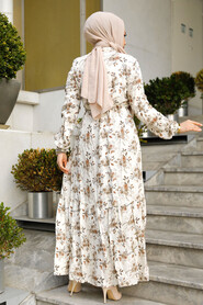 Modest Brown Floral Long Sleeve Dress 50251KH - 2