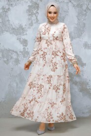 Modest Brown Floral Maxi Dress 22054KH - 2