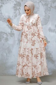 Modest Brown Floral Maxi Dress 22054KH - 3