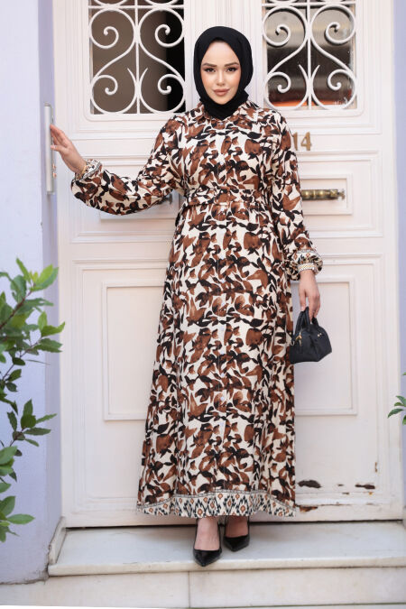 Modest Brown Flower Summer Dress 24081KH - NEVA STYLE