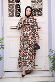 Modest Brown Flower Summer Dress 24081KH - 2