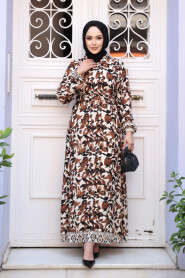 Modest Brown Flower Summer Dress 24081KH - 3