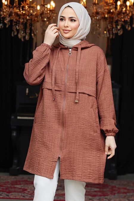 Modest Brown For Women Coat 6686KH - NEVA STYLE