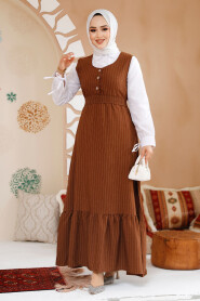 Modest Brown Gilet Dress 70501KH - 1