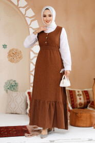 Modest Brown Gilet Dress 70501KH - 3