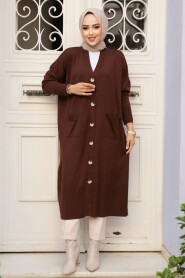 Modest Brown Knitwear Cardigan 30582KH - 3