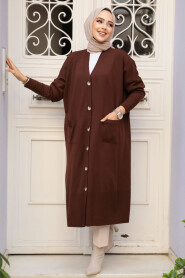 Modest Brown Knitwear Cardigan 30582KH - 1