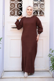 Modest Brown Knitwear Dress 17205KH - 2