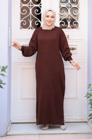 Modest Brown Knitwear Dress 17205KH - 1