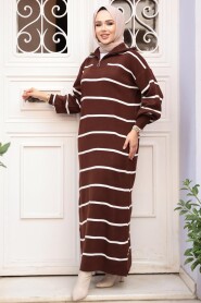 Modest Brown Knitwear Dress 17206KH - 3