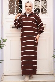 Modest Brown Knitwear Dress 17206KH - 2