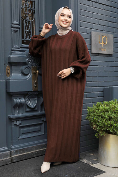 Modest Brown Knitwear Dress 30633KH - NEVA STYLE