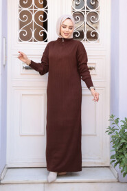 Modest Brown Knitwear Dress 60481KH - 1