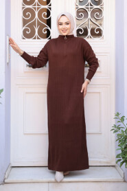 Modest Brown Knitwear Dress 60481KH - 2