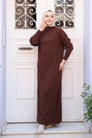 Modest Brown Knitwear Dress 60481KH - 4