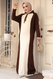 Modest Brown Knitwear Dress For Women 24461KH - 1