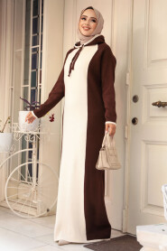 Modest Brown Knitwear Dress For Women 24461KH - 2