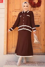 Modest Brown Knitwear Dual Skirt Suit 23326KH - 1