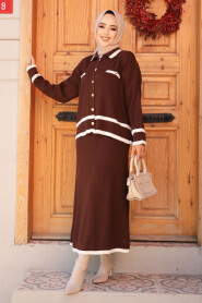 Modest Brown Knitwear Dual Skirt Suit 23326KH - 2