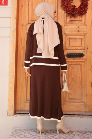 Modest Brown Knitwear Dual Skirt Suit 23326KH - 3