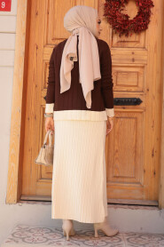 Modest Brown Knitwear Dual Skirt Suit 24196KH - 5