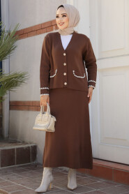 Modest Brown Knitwear Dual Skirt Suit 24204KH - 1