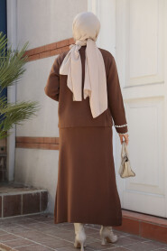 Modest Brown Knitwear Dual Skirt Suit 24204KH - 3