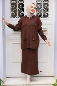 Modest Brown Knitwear Dual Skirted Suit 50590KH - 3