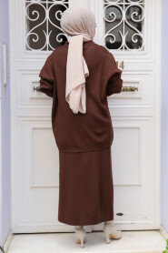 Modest Brown Knitwear Dual Skirted Suit 50590KH - 4