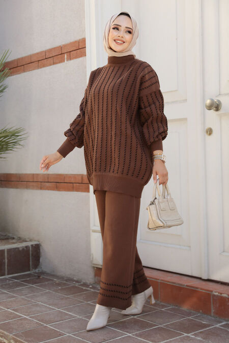 Modest Brown Knitwear Dual Suit 10217KH - NEVA STYLE