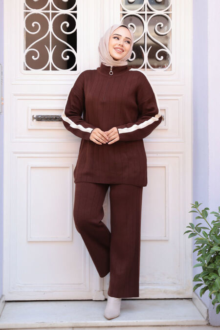Modest Brown Knitwear Dual Suit 50163KH - NEVA STYLE