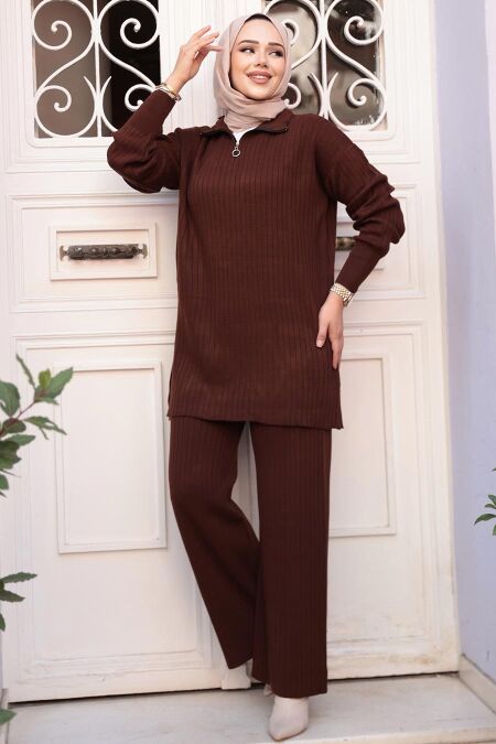 Modest Brown Knitwear Dual Suit 60381KH - NEVA STYLE