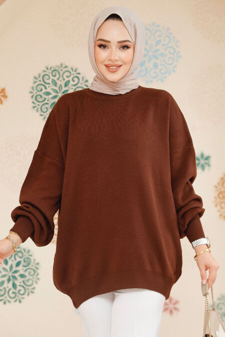 Modest Brown Knitwear Jumper Top 17201KH - NEVA STYLE